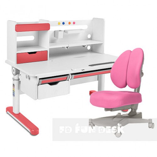  Парта-трансформер sentire pink fundesk + кресло fundesk contento grey с розовым чехлом